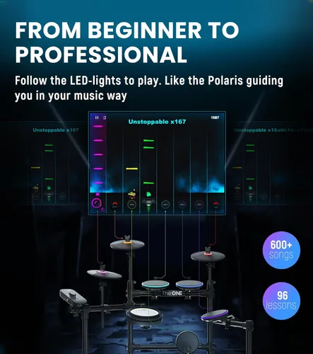 Miniatura 3 de The ONE Polaris - Batería eléctrica con USB MIDI y audio Bluetooth y conectividad USB MIDI, batería electrónica con almohadillas de malla