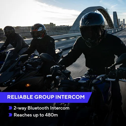 Miniatura 5 de EXOCOM LINK-1C Sistema de Comunicación y Comunicación de Casco de Motocicleta - Altavoces HD delgados de 40mm con intercomunicador Bluetooth +