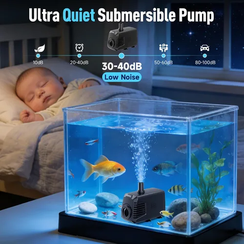 Miniatura 4 de POPOSOAP Bomba de agua sumergible de 200 GPH, fuente de agua (700 L/H, 12 W) con elevación de alta elevación ajustable de 5.9 pies y 3 boquillas