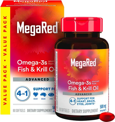 Miniatura 2 de Megared Aceite de pescado omega-3 + aceite de krill de alta absorción 500 mg cápsulas blandas, MegaRed Advanced 4 en 1 (80 unidades en una botella)