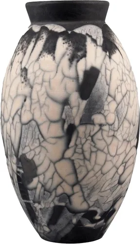 Miniatura 3 de RAAQUU Jarrón grande ovalado de cerámica ahumada Raku S/N0000596 13.5 pulgadas, cerámica de arcilla Raku, arte hecho a mano, decoración del hogar