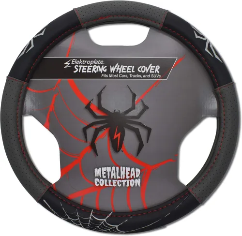 Elektroplate Metalhead Spider - Funda para volante de alta calidad, tamaño pequeño, se adapta a automóviles con diámetro de 13.9 a 14.6 pulgadas