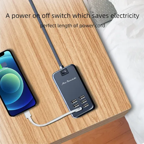 Miniatura 7 de Estación de carga USB, estación de carga de escritorio de 6 puertos para múltiples dispositivos, regleta de alimentación de pared con interruptor