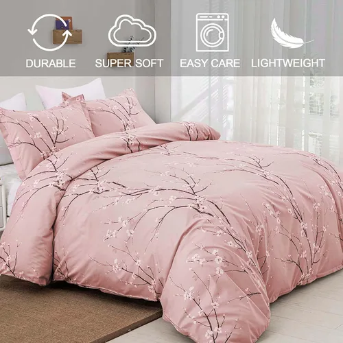 Miniatura 2 de WONGS BEDDING Juego de funda de edredón floral rosa tamaño individual, juego de ropa de cama reversible con 1 funda de almohada, juego de funda