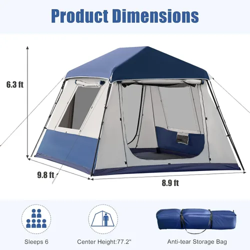 Miniatura 9 de YOLENY Instant Cabin Tent, 4-8 Person Quick Setup Family Camping Tent with Rainfly and Extended Canopy, Weather Resistant Tent with Mesh Windows and