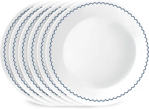 Corelle Juego de 6 platos redondos de 21.6 cm para almuerzo, vidrio de triple capa Vitrelle, platos redondos ligeros, platos para ensalada,