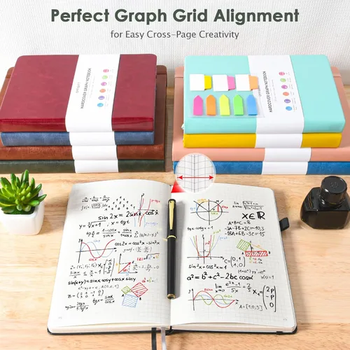 Miniatura 5 de Cuaderno de papel cuadriculado, 312 páginas numeradas, tamaño A5 grande, de cuero de tapa dura, cuaderno de papel cuadriculado de 2.95 oz/yd² sin