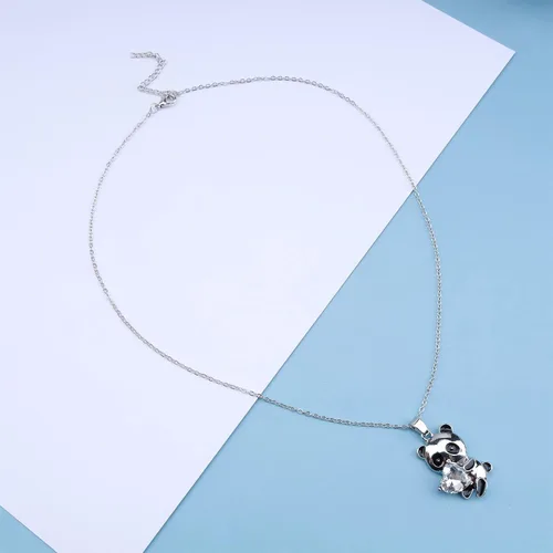 Miniatura 2 de YienDoo Gargantilla de cristal de panda, collar de corazón de cristal blanco de panda con colgante de oso panda, collar de amor de corazón de panda