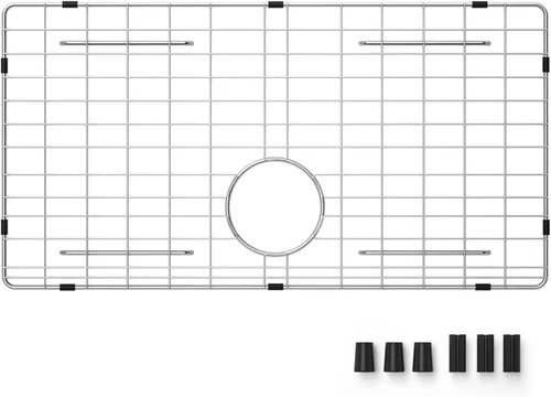 Miniatura 11 de Rejilla protectora para fregadero de 26-1/16" x 14-1/16", drenaje centrado con radio de esquina 3-1/2", material de acero inoxidable 304