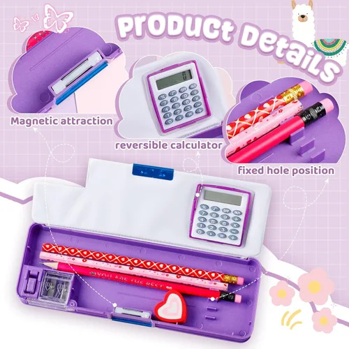 Miniatura 3 de Henoyso Caja de lápices multifuncional para niñas, estuche de alpaca con calculadora y sacapuntas, estuche lindo y genial, suministros escolares