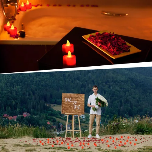 Miniatura 5 de KOABY - 2000 pétalos de rosa artificiales rojos con kit de 24 luces LED rojas en forma de té, para decoración 2000 pétalos rojos + 24 velas rojas