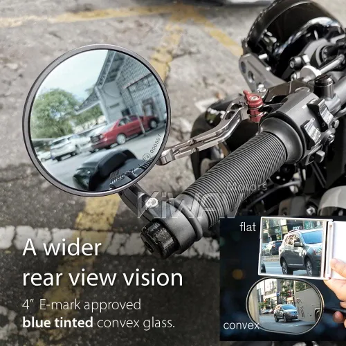 Miniatura 3 de KiWAV Espejos de extremo de barra de motocicleta Bob negro compatible con manillar roscado M6
