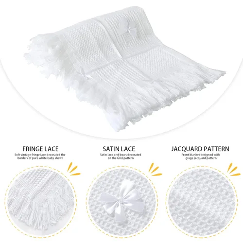 Miniatura 5 de Booulfi Manta para bebé, manta para envolver al bebé, manta de recepción con borlas, para recién nacido, para bebé, niño, niña, regalo, tamaño 45 x