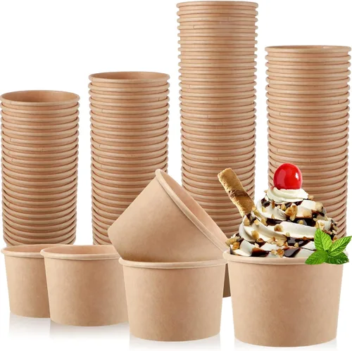 Honeydak 100 tazas de sopa de helado de papel de 8 onzas, cuencos desechables de papel kraft, aperitivos fríos y calientes, yogur, postre, tazas