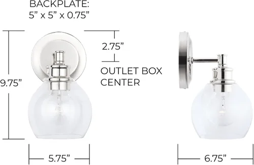 Miniatura 3 de Capital Lighting 621111PN-426 - Lámpara de pared de cristal transparente de mediados de siglo, 1 luz de 100 vatios, 10 pulgadas de alto x 6 pulgadas