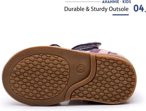 Miniatura 5 de Ahannie Sandalias de cuero genuino para niños y niñas con soporte para el arco, unisex con puntera cerrada, zapatos de verano para primeros