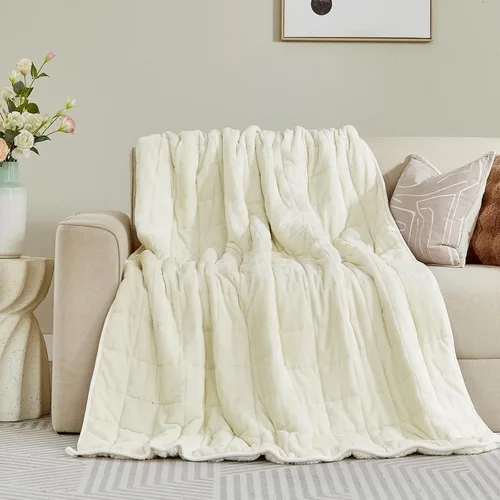 Miniatura 8 de Manta pesada de forro polar Sherpa para adultos, 15 libras, manta de felpa suave de doble cara para sofá cama, manta pesada gruesa con cuentas