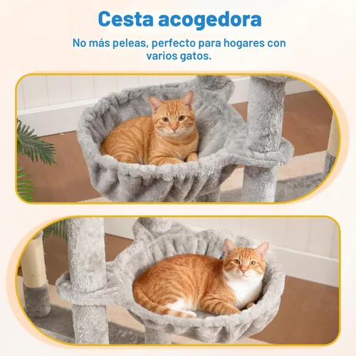 Miniatura 6 de Hey-brother Torre para Gatos con Plataforma Extra Grande, Condominio Espacioso, 2 Hamacas Cómodas, Cepillo de Auto-Acicalamiento, Postes Rascadores