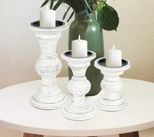 Miniatura 11 de Juego de 3 portavelas de pilar de madera hecho a mano, ideal para velas LED y pilares, regalo para bodas, Navidad, fiestas, hogar, spa, reiki