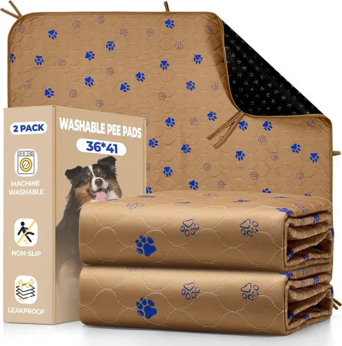 Miniatura 25 de Fostanfly Almohadillas lavables para orina para perros, paquete de 2 almohadillas reutilizables superiores de 36 x 48 pulgadas, impermeables, Gris