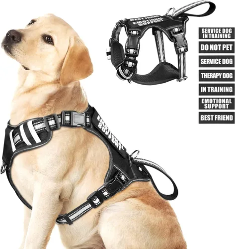 Miniatura 26 de Arnés para perro de servicio WINSEE sin tirones con 7 parches para perros, arnés reflectante para mascotas con asa acolchada y duradera
