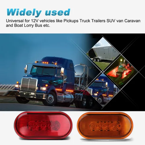 Miniatura 6 de Partsam 2 luces LED ámbar + 2 rojas de 12V, 10 cm x 5 cm, luz indicadora lateral ovalada para camiones, montaje en superficie, 10 diodos, luces LED
