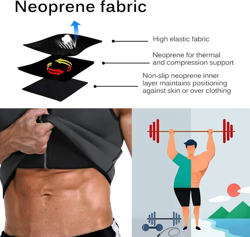 Miniatura 5 de Chaleco de sauna para hombre, entrenador de cintura, moldeador de cuerpo, neopreno caliente, deporte, fitness, gimnasio, entrenamiento, camiseta sin