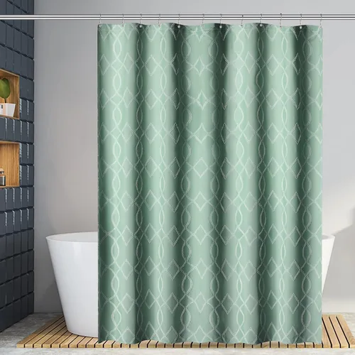 Miniatura 9 de Yimobra Juego de cortinas de ducha de tejido gofre con forro de tela a presión, tela pesada con 12 ganchos, impermeable y lavable, ventana superior