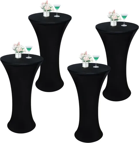 Wolkemer 4 piezas manteles redondos negros de 24x43 pulgadas ajustados elásticos para mesa de cóctel highboy para banquete bar fiesta pub boda