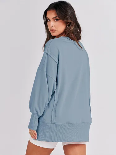 Miniatura 5 de ANRABESS Sudadera de gran tamaño para mujer, cuello redondo, manga larga, casual, con abertura, para otoño de 2024, ropa de preparación