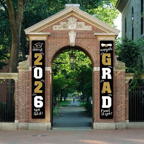 Miniatura 6 de Decoraciones de graduación 2026, cartel de porche negro dorado para clase de 2026, suministros de fiesta de graduados