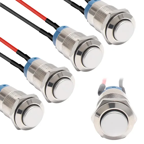 Miniatura 12 de STARELO 5 piezas 12 mm Interruptor de botón de cierre con carcasa negra y pre-cableado, interruptor de botón de presión impermeable IP65, aleación
