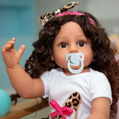Miniatura 6 de Angelbaby Muñecas realistas de bebé recién nacidas afroamericanas de 22 pulgadas, de cuerpo completo, de silicona, con peso, lavables, recién