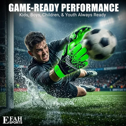 Miniatura 6 de Guantes de portero de fútbol para niños y jóvenes, guantes de portero de fútbol con agarres fuertes Verde