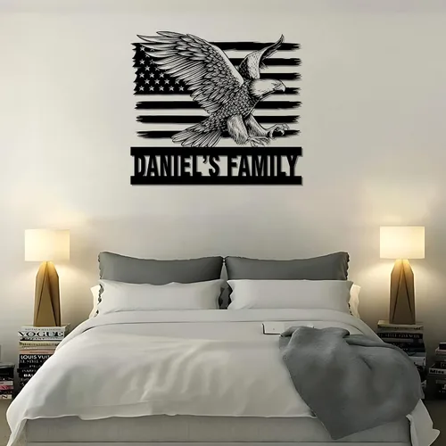 Miniatura 10 de GodLover Arte de lujo personalizado con nombre de águila, decoración de pared de bandera americana, gran letrero patriótico de águila, regalo del 4