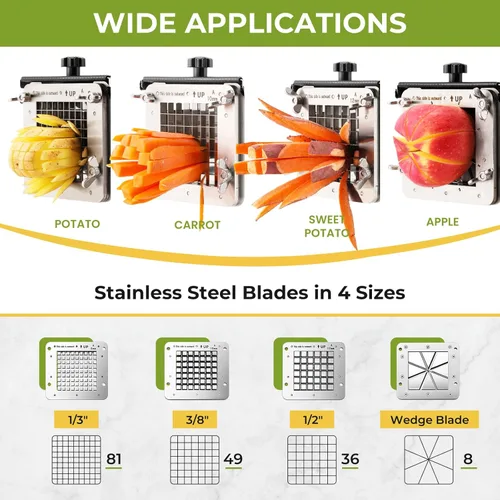 Miniatura 3 de Cortador de papas fritas eléctrico de acero inoxidable profesional con 4 cuchillas para uso comercial, doméstico y pepinos, zanahorias, batatas