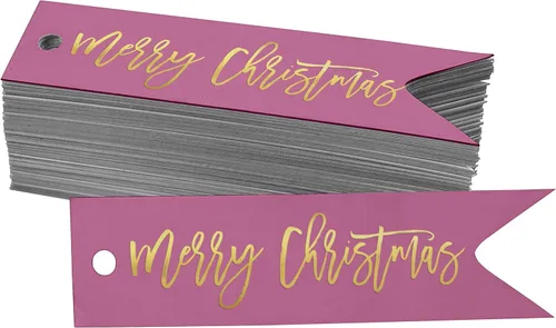 Miniatura 15 de Etiquetas de papel colgantes con texto en inglés "Merry Christmas", 50 unidades Blanco