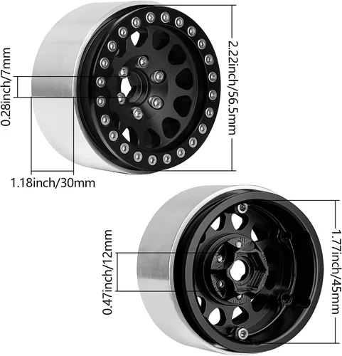 Miniatura 3 de HobbyPark Ruedas Beadlock de aluminio 1.9 para rastreador RC a escala 1/10, compatible con Traxxas TRX4 Axial SCX10 Redcat Gen 8 RC4WD, 4 piezas