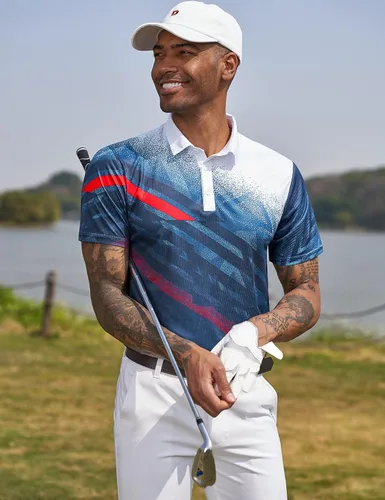 Miniatura 2 de Derminpro Polo de golf de manga corta con cuello elástico para hombre, de secado rápido