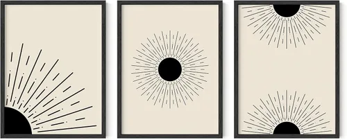 Miniatura 23 de HAUS AND HUES Arte de pared bohemia moderna de mediados de siglo - Arte boho, neutro, decoración de pared con sol (Marco negro, 12x16)