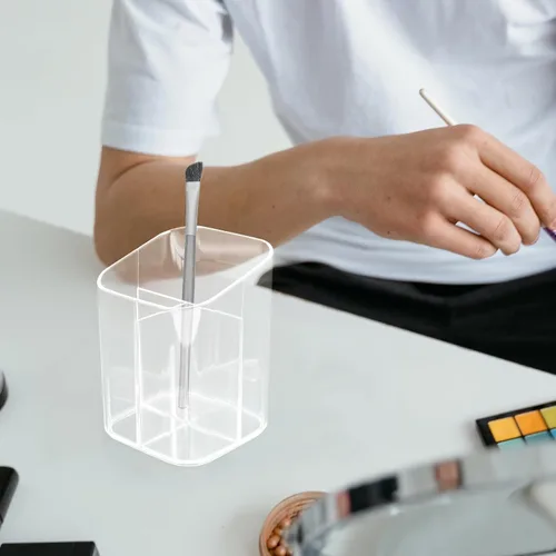 Miniatura 5 de 2pcs Makeup Brush Holder Pen Cup Organizer Plastic Cosmetic Brush Stand Makeup Case for Desktop Cosmetics Storage and Desk Use