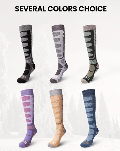 Miniatura 6 de OutdoorMaster Calcetines de esquí de lana merina, 23 pares sobre la pantorrilla, puños antideslizantes para hombres y mujeres, calcetines térmicos