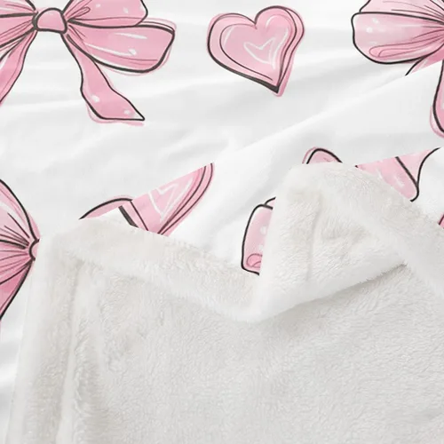 Miniatura 4 de Manta de franela de forro polar con lazos rosados femeninos de 40 x 50 pulgadas, manta mullida de corazones para el día de San Valentín para sofá
