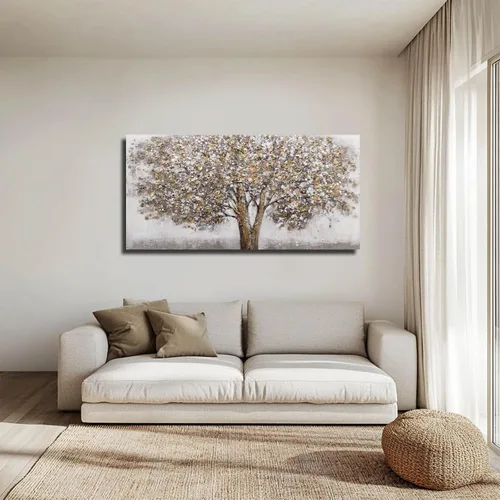 Miniatura 7 de CHUDANHAO Pósteres de Arte Grises Imágenes de Decoración de Pared de Árbol Grande para Oficina Arte de Pared Dorado y Blanco Pintura Botánica