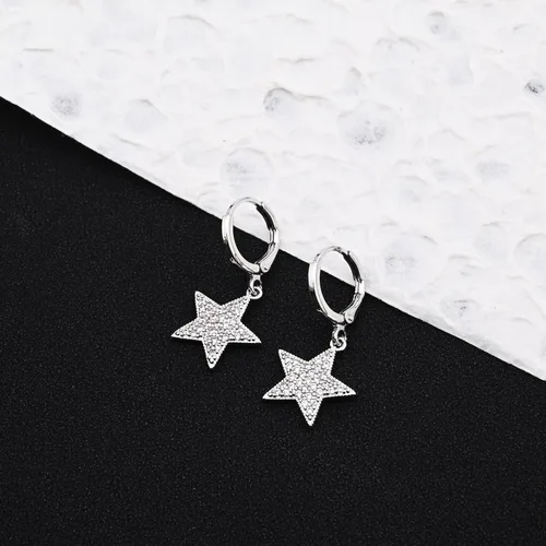 Miniatura 4 de Aretes colgantes de aro con diamantes de imitación de estrella de plata de ley 925/oro para mujeres