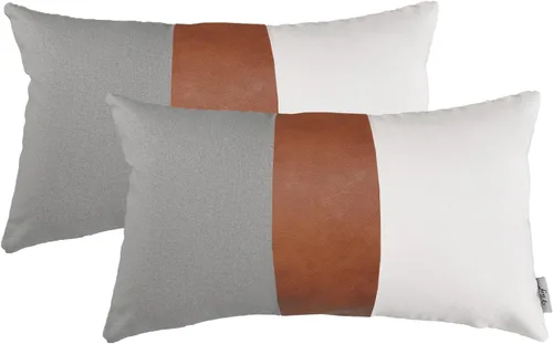 Miniatura 8 de Juego de 2 fundas de almohada negras y marrones de 18 x 18 pulgadas, fundas de almohadas modernas con rayas estilo granja para sofá, sala de estar