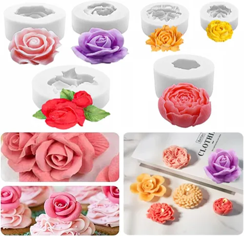 Miniatura 4 de Molde de resina para velas de flores, molde de silicona para hacer velas, 6 piezas de peonía de rosa 3D, San Valentín, día de la madre, molde
