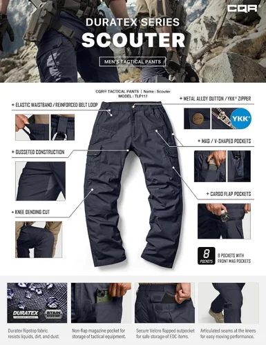 Miniatura 7 de CQR - Pantalones tácticos tipo cargo para hombre, tejido ripstop, resistentes al agua, ligeros, para uso diario, trabajo, senderismo o exteriores