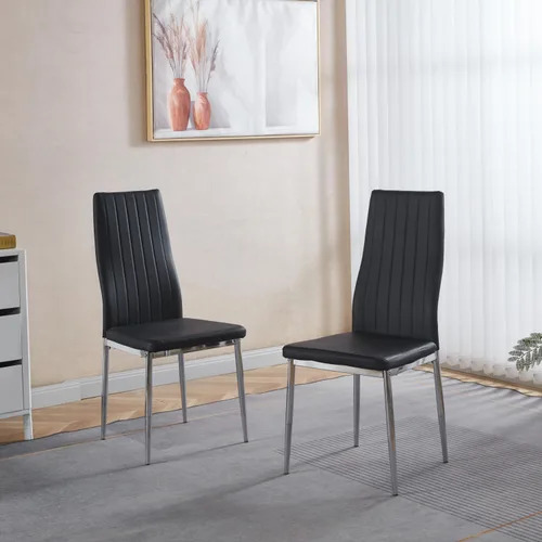 Miniatura 4 de Juego de 4 sillas, patas de color cromado, asiento negro