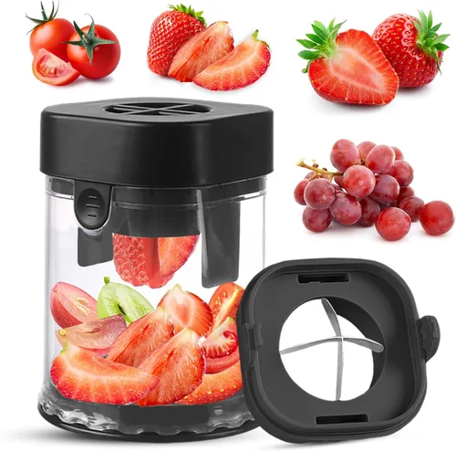 Cortador de frutas pequeño, cortador creativo de fresas y uvas, haciendo rápidamente ensalada de frutas y verduras (negro)